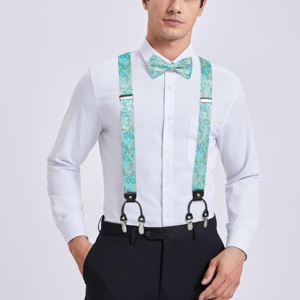Paisley Floral Bow Tie And Adjustable Y Suspenders Set NIP